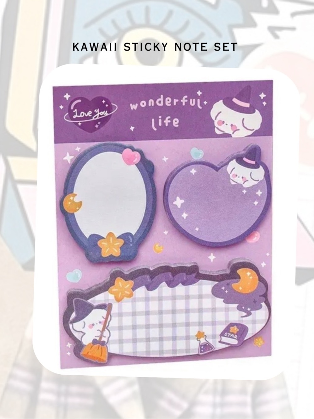 🆕 🎉 aesthetic purple kawaii bear witchy sticky note set